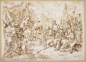 Joseph and His Brethren, 1. Mosebog 41 (pen, brun blæk og blå grå vask over sort kridt på papir)