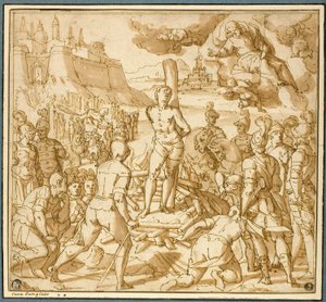 Studie for Saint James Saving an Innocent from the Flames af Lazzaro Tavarone