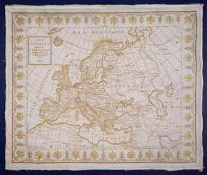 T.143-1938 Sampler med et kort over Europa syet af Fanny Le Gay, foræret til M. le Comte Fourgroy, fransk. af Le Gay