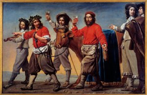 Procession af fedt oksekød siger også vinfestivalen. Maleri af Mester Du Cortege Du Belier