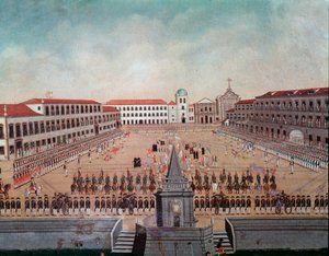 Militærparade på den kongelige plads i Rio de Janeiro i Brasilien Akvarel af Leandro Joaquim (1738-1798) Rio de Janeiro fra det 18. århundrede, National Historic Museum af Leandro Joachim