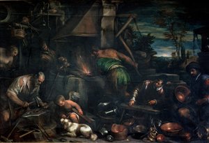 The Forge of Vulcan (olie på lærred) af Leandro da Ponte Bassano