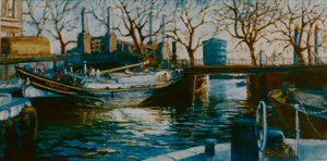 Grosvenor Dock, 2001 (olie på papir) Båd fortøjet i Thames Dock af Lee Campbell
