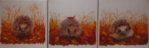 Hedgehogs in Autumn, 2024 (olie på lærred) af Lee Campbell