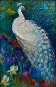 Hvid påfugl, 2025 (olie på lærred) af Lee Campbell