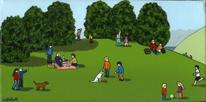Picnic on te Hill, 2015 (Akryl og blæk på lærred)