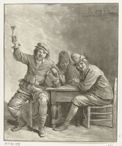 Tre mænd ryger og drikker ved bordet af Leendert Brasser (signed by artist)