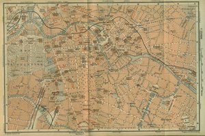 Kort over Berlin Center, fra en rejseguide Baedekers Nordøsttyskland, 1892 af Leipzig Wagner and Debes