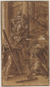 Madonna med barnet samt apostlen Andreas (t.v.) og den hellige Judas (t.h.)