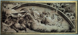 Apollo-tankens cyklus: vinterens aften eller allegori. Tegning med sort blæk af Lelio Orsi (1511-1587). 16. århundrede. Svag. 0,17x0,43 m. Paris, Louvre-museet
