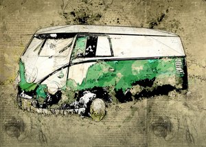 Den kunstneriske grønne bus af Lembayung senja studio [Vintage Poster]