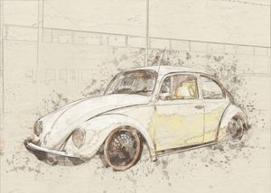 Tegning af en klassisk Beetle af Lembayung senja studio [Vintage Poster]