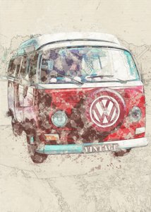 Rød vintage varevogn af Lembayung senja studio [Vintage Poster]
