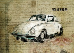 Vintage-tegning af en Beetle