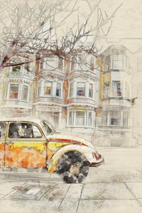 Tegning af Vintage Car City af Lembayung senja studio [Vintage Poster]