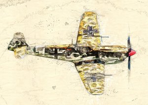 Tegning af et gammelt jagerfly