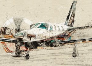Tegning af et gammelt propelfly