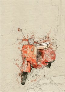 Vintage rød Vespa-kunst