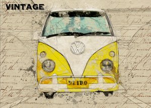 Tegning af en gammel gul varevogn af Lembayung senja studio [Vintage Poster]