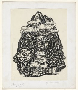 Bjerglandskab med træer og kvæg af Leo Gestel (signed by artist)