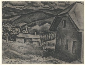 Landskab med kvinde med barn foran et hus af Leo Gestel (signed by artist)