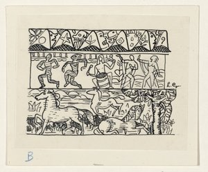 Heste, dansende mennesker og masker af Leo Gestel (signed by artist)