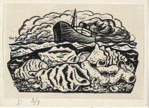 Dampskib til søs med skaller på stranden af Leo Gestel (signed by artist)