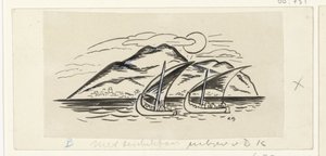 To sejlskibe foran en ø med bjerge af Leo Gestel (signed by artist)