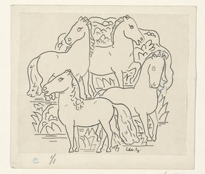 Fire heste af Leo Gestel (signed by artist)