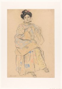 Siddende kvinde i japansk tøj af Leo Gestel (signed by artist)