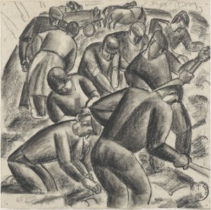 Kartoffeloptagere på arbejde i marken af Leo Gestel