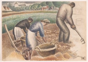 Kartoffeloptagere i marken af Leo Gestel