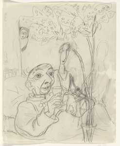 Karikatur af Leo Gestel på hans sygeleje af Leo Gestel