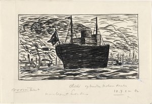 Skibet anløber Londons havn (titel på objektet) af Leo Gestel