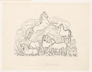Studieark med otte heste af Leo Gestel