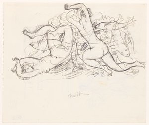 To nøgne kvinder og tre fisk af Leo Gestel