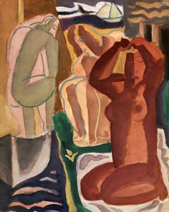 To badende kvinder og en bro, format 4x5, i god stand af Leo Gestel