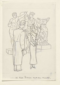 Kvinde og mand foran tre statuer af Leo Gestel