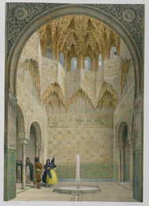 The Hall of the Abencerrages, Alhambra, Granada, 1853 (farvet litho)