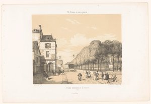 Tog til Place Du Guesclin i Dinan Place Duguesclin à Dinan (titel på objekt) Dagens Frankrig (serietitel) La France de nos jours (serietitel på objekt) af Leon Auguste Asselineau