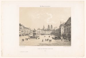 Udsigt over Place du Martroi i Orléans Place du Martroi à Orleans (titel på objekt) Contemporary France (serietitel) La France de nos jours (serietitel på objekt) af Leon Auguste Asselineau