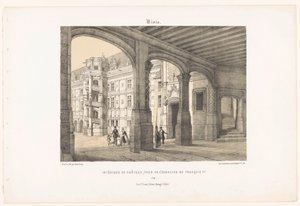 Udsigt over det indre af slottet Blois med det ottekantede trappetårn af kong Frans I blois. Intérieur du château, tour de l