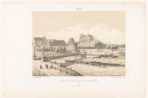 Udsigt over slottet og Pont de la Rotonde over Loire i Nantes Nantes. Vue du chateau et du pont de la Rotonde (titel på objekt) Contemporary France (serietitel) La France de nos jours (serietitel) af Leon Auguste Asselineau