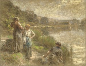 Høstmaskine, der drikker af en kolbe eller tørst af Leon Augustin Lhermitte
