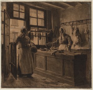 Interiør af en slagterbutik af Leon Augustin Lhermitte