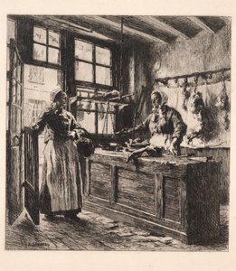 Interiør af en slagterbutik. af Leon Augustin Lhermitte