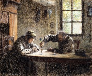 Mand og kvinde drikker brandy, af Leon Augustin Lhermitte