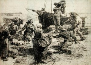 Sortering af fangsten (kul på papir) af Leon Augustin Lhermitte