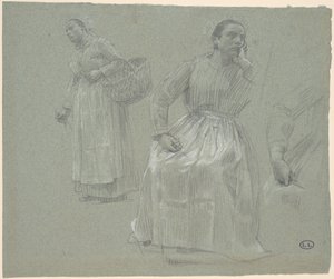 Studie af to kvinder, en siddende og en med en kurv af Leon Augustin Lhermitte