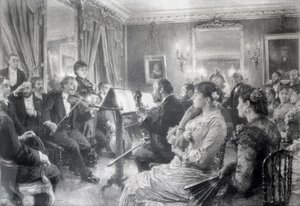 Kvartetten eller den musikalske aften i huset til Amaury Duval, 1881 (kul på papir) af Leon Augustin Lhermitte